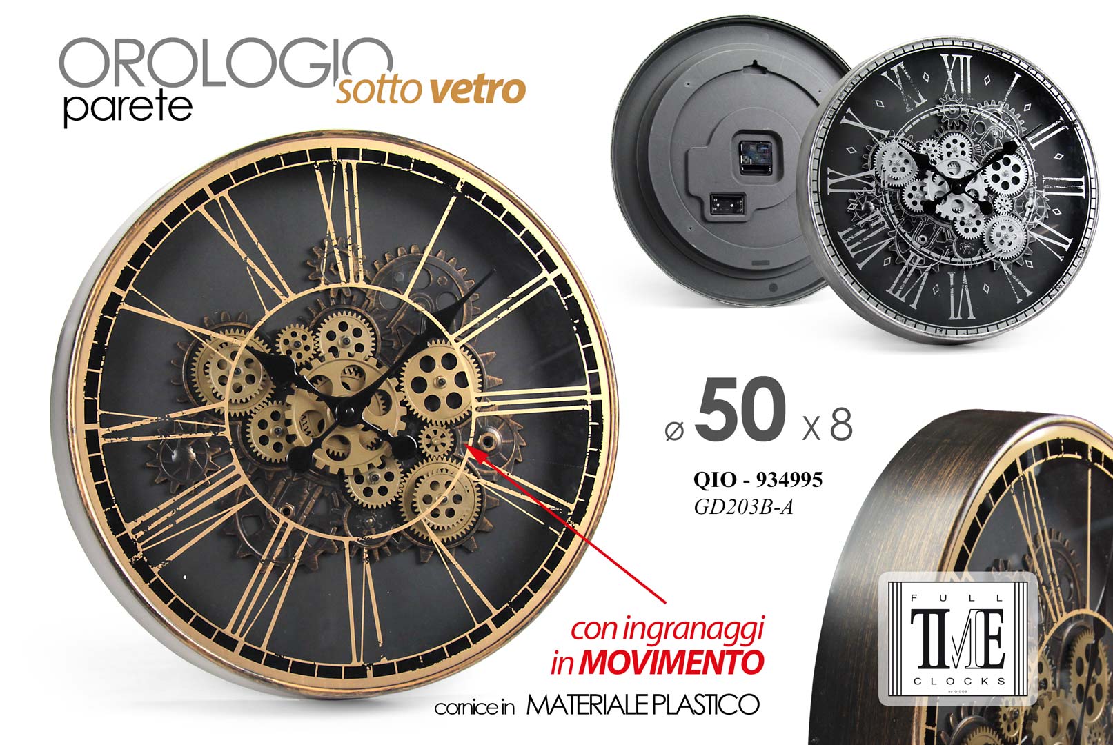 8025569934995 QIO/OROLOGIO PARETE ASS 50*8CM GA203B/A - immagine 1