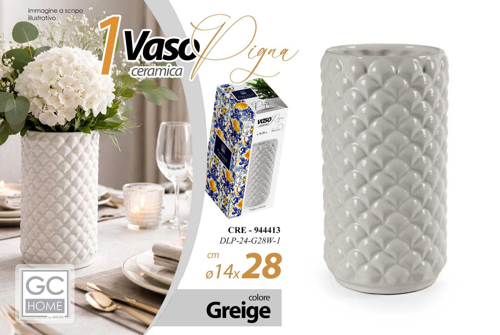 8025569944413 CRE/VASO PIGNA GREIGE 14*28 DLP24G28W-1 - immagine 1