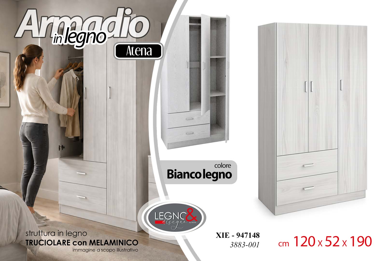 8025569947148 XIE/ARMADIO 3+2 BNC 120*52*190 3883-001 - immagine 1