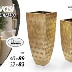 Set 2 Vasi Alti Metallo Oro Fioriere Grandi da Terra Design Moderno 89x40 83x32